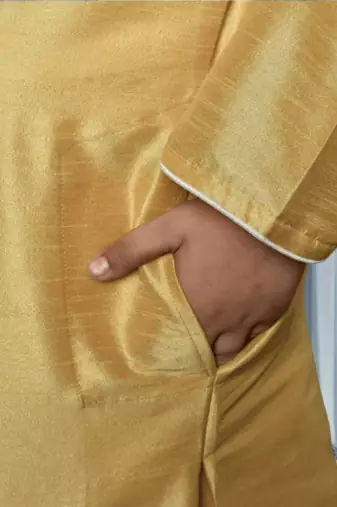 Off white patiala gold kurta for kid"s
