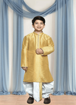 Off white patiala gold kurta for kid"s 4