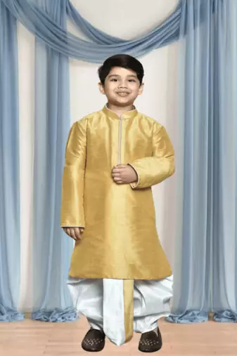 Off white patiala gold kurta for kid"s