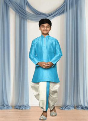 Off white patiala blue kurta for kid"s 1