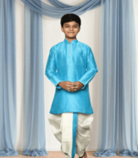 Off white patiala blue kurta for kid"s