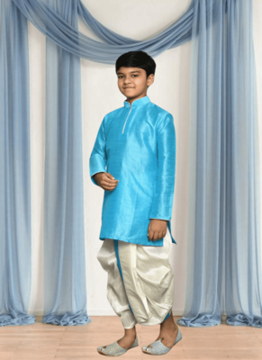 Off white patiala blue kurta for kid"s 2