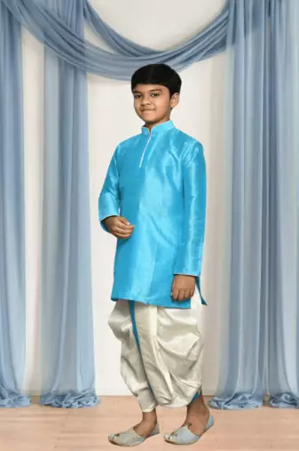 Off white patiala blue kurta for kid"s