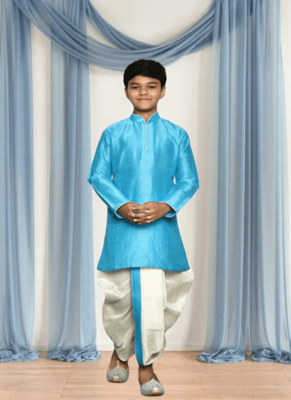 Off white patiala blue kurta for kid"s 4