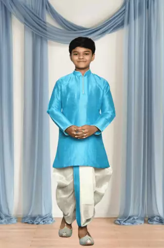Off white patiala blue kurta for kid"s
