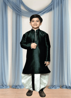 Cream patiala green kurta for kid"s 1