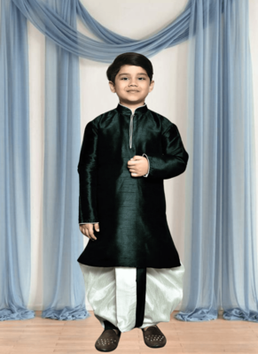 Cream patiala green kurta for kid"s 2