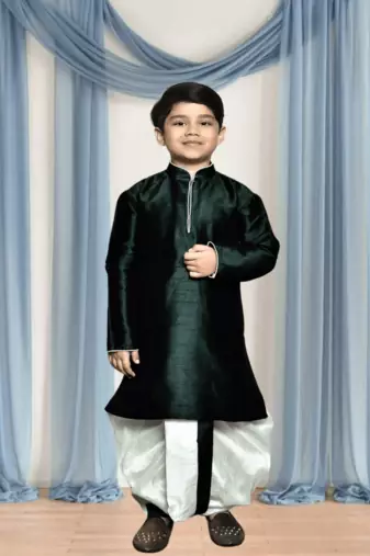 Cream patiala green kurta for kid"s