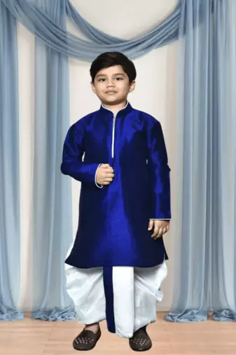 Off white patiala blue kurta for kid"s