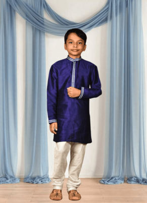 Cream churidar blue kurta for kid"s 4