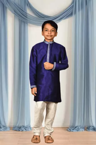 Cream churidar blue kurta for kid"s