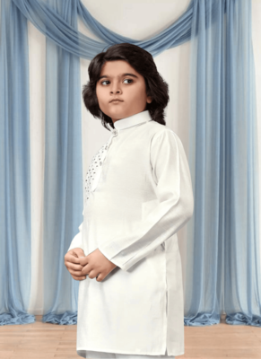 Off white churidar white kurta for kid"s 1