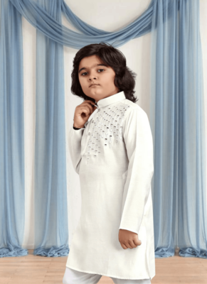 Off white churidar white kurta for kid"s 3