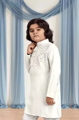 Off white churidar white kurta for kid"s
