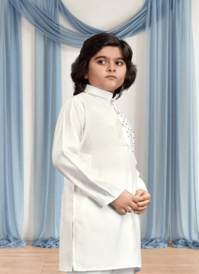 Off white churidar white kurta for kid"s 4