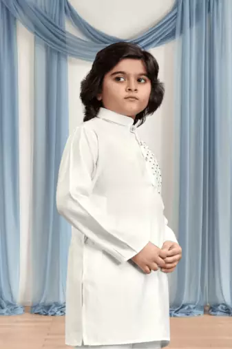Off white churidar white kurta for kid"s