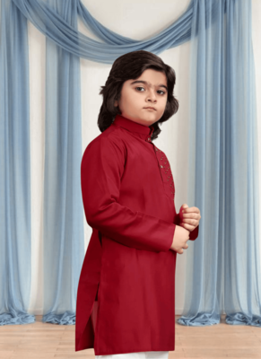 Off white churidar maroon kurta for kid"s 3