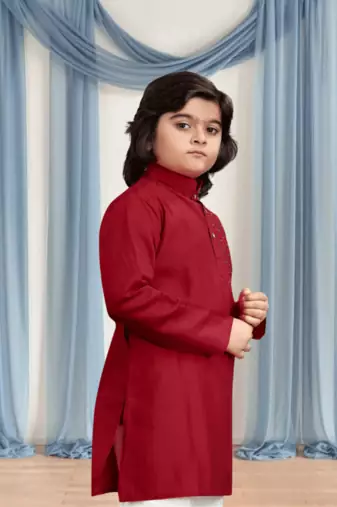 Off white churidar maroon kurta for kid"s