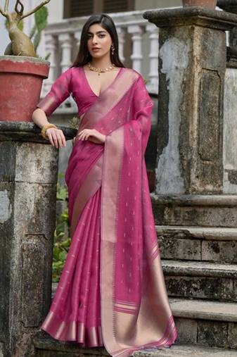 Ranipink kalyani silk blend zari weaving saree with unstitched blouse