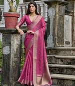 Ranipink kalyani silk blend zari weaving saree with unstitched blouse