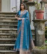 Rama kalyani silk blend zari weaving saree with unstitched blouse