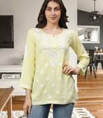 Seva chikan hand embroidered lemon rayon lucknowi chikankari top