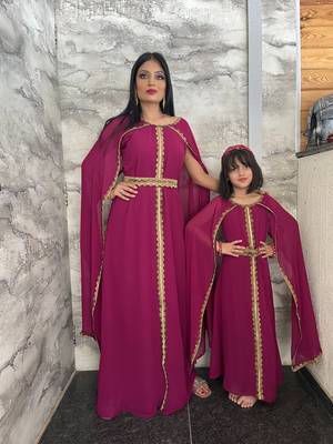 Takchita Kaftan Dress for Women with Embroidered Lace Mother & Daughter Set 1