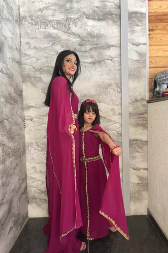 Takchita Kaftan Dress for Women with Embroidered Lace Mother & Daughter Set