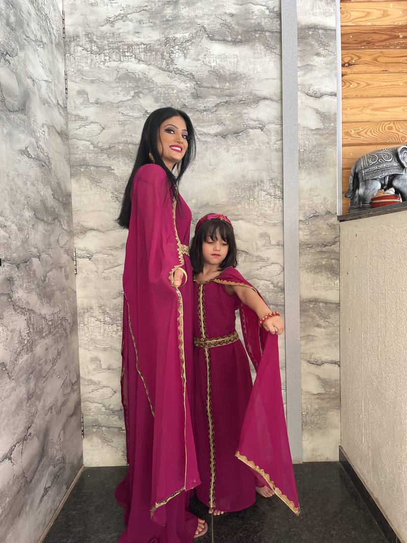 Takchita Kaftan Dress for Women with Embroidered Lace Mother & Daughter Set