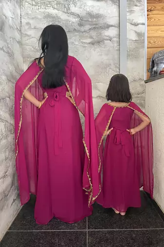 Takchita Kaftan Dress for Women with Embroidered Lace Mother & Daughter Set
