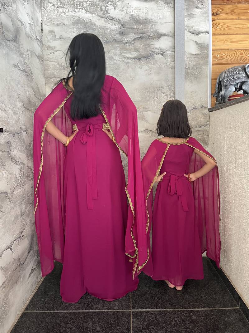 Takchita Kaftan Dress for Women with Embroidered Lace Mother & Daughter Set