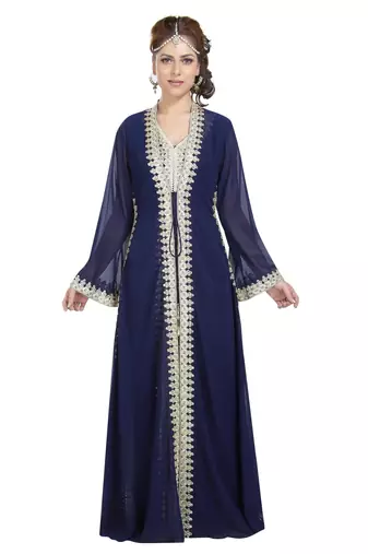 Designer Kaftan With Golden Lace Work Party Gown