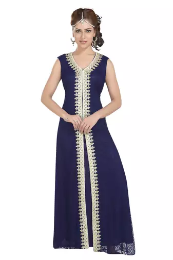 Designer Kaftan With Golden Lace Work Party Gown