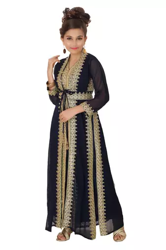 Designer Kaftan With Golden Lace Work Party Gown