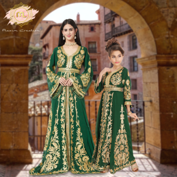 Traditional Kaftan Handcrafted Arabian Djellaba Khaleeji Thobe Mother + Daughter Set 1