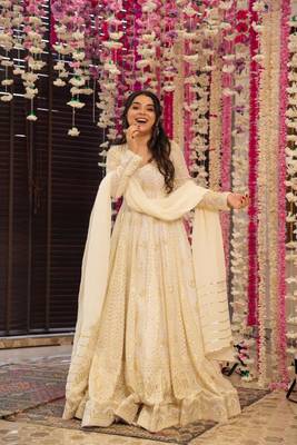 CREAM Georgette all over embroidery PARTY WEAR SUIT SET  3