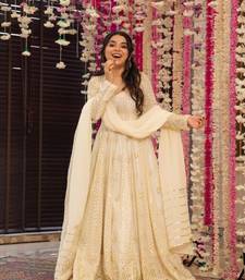 CREAM Georgette all over embroidery PARTY WEAR SUIT SET