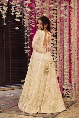 CREAM Georgette all over embroidery PARTY WEAR SUIT SET  5