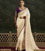 Off White Dola Silk Weaving With Sequnice Work Border & Heavy Designer Contras Blouse
