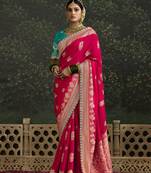 Ruby Dola Silk Weaving With Sequnice Work Border & Heavy Designer Contras Blouse