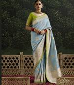 Light Blue Dola Silk Weaving With Sequnice Work Border & Heavy Designer Contras Blouse
