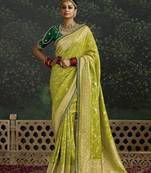 Parrot Green Dola Silk Weaving With Sequnice Work Border & Heavy Designer Contras Blouse