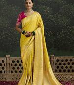 Yellow Dola Silk Weaving With Sequnice Work Border & Heavy Designer Contras Blouse