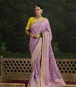 Onion Pink Dola Silk Weaving With Sequnice Work Border & Heavy Designer Contras Blouse