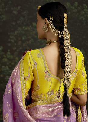 Onion Pink Dola Silk Weaving With Sequnice Work Border & Heavy Designer Contras Blouse 2