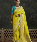 Lemon Dola Silk Weaving With Sequnice Work Border & Heavy Designer Contras Blouse