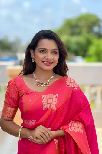 Light Hot Pink Color Art Silk Saree With Self Weaving  Design