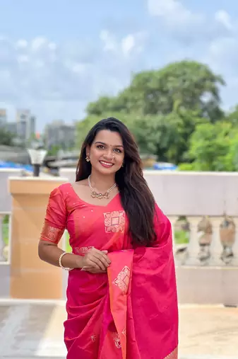 Light Hot Pink Color Art Silk Saree With Self Weaving  Design