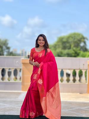Light Hot Pink Color Art Silk Saree With Self Weaving  Design 1