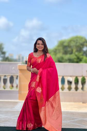 Light Hot Pink Color Art Silk Saree With Self Weaving  Design